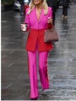 Kadınlar İki Parçası Pantolon Yüksek Sokak Est 2022 Tasarımcı Pist Takım Seti Tek Düğme Renk Bloğu Blazer Flare