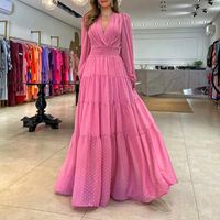 Casual Dresses Women' s Autumn Pink Elegant V- Neck Lanter...