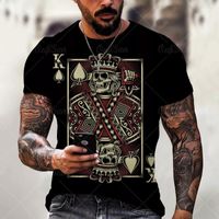 Camisetas masculinas de camiseta de verão Roupas de rua redondo roupas de rua curta Casual Top 3D Padrão de pôquer 3D