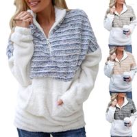 Frauenpullover Damen Dicke Pullover Mode gestreifter Nähte Pullover Herbst Winter großer Vlies halb Reißverschluss warme Kleidung
