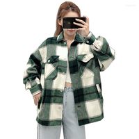 Женские куртки 2022 Осенние винтажные стильные карманы клетчатая клетчатая пиджак