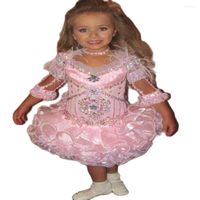 M￤dchenkleider Pink Glitz M￤dchen Festzug 2022 Kind Kleinkind 3/4 ￄrmeln Perlen Kristall Strass R￼schen Cupcake Blumenkleid