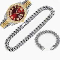 Chains 3pcs Mens Hip Hop Jewelry Miami Bling Cuban Chain Bra...