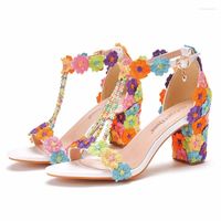 Сандалии кружевные цветы для женщин летние пейп-носки дамы модные струны высокие каблуки сексуальные клинья Свадебные обувь7 см 34-43
