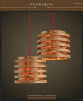 Pendants lampes rondes multi-couches sculpture nord en Europe en bois lampe en bois vintage restaurant des lumi￨res en bois massif