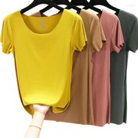 Frauenblusen hoher Stretchrippen Cotton Casual Slim Fit Basic Kurzarm Frauen T-Shirt nahtloses Tops schwarzes T-Shirt unter Übergröße