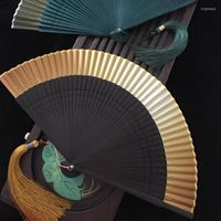 Décoration intérieure en soie fan femelle petite fleur sculpture japonaise hefeng pliage pliant de style edo or et vert décoration artisanat
