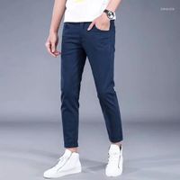 Pantalon masculin 2022 Spring Automne Men Strething Slim-Longle Male Color Color Cotton Colon