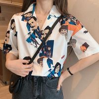 Женские блузки шикарные подростковые рубашки свободные отпечатки повседневная летняя шифоновая мягкая девочка блузка корсет каваи.