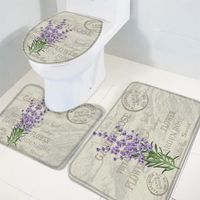 Teppiche lila Blumen Lavendel Vintage Postkarten Badematte Set Toilettensitz Abdeckung Teppich Anti-Rutsch-Badezimmer Teppiche und Fußmatten Dekor Dekor