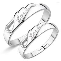 Wedding Rings 925 Silver Plated Couple For Lovers Love Adjus...