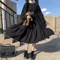 Vestidos casuais estilo japonês colégio faculdade de manga longa vestido preto estudante feminina solta e fino saias longas y2k