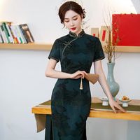 Abbigliamento etnico Donne di alta qualit￠ Slim Cheongsam Collar mandarino tradizionale Qipao Vestitidos Domande da sera classiche abiti da sera nole girl