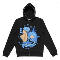 Мужские толстовка на Zip Up Hoodie Anime Y2K Graphics Женщина Goth Sturt -Shinester