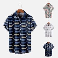 Chemises d￩contract￩es pour hommes Imprim￩ Hawaiian ￠ manches courtes ￠ manches courtes Bouton Down Beld Loose Slim Fit Camisas de Hombre Art solide 3d Print num￩rique