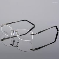 Gafas de sol marcos Aleación sin borde Men óptico Ultralight Square Miopia Eyeglasses Torny Gheass puede recetas de recetas personalizadas