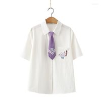 Frauenblusen Sommer Harajuku Kawaii Katze weiße Bluse Frauen süße Langarm -Tops Girls Button Down Fliege Fronthemdkragen