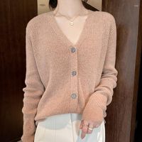 Malhas femininas Autumn Winter Female Wood Blend suéter Mulher V-deco
