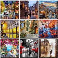 Paintings Painting By Numbers Street Landscape On Canvas Wit...