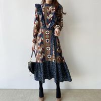 Casual Dresses 2022 Spring Vintage Printing Lace Up Women Dr...