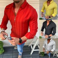 Herren lässige Hemden Trendy Hemd Solid Reißverschluss Mode Männer schlanker Fit v Hals Langarm Muskel -T -Shirt Bluse Bluse Loose Knopf