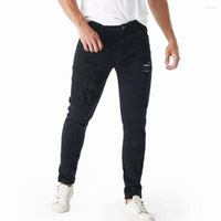Jeans masculinos 2022 Men Risped Yung Cut Stretido Tapered informal Retrase Pantalones de mezclilla Black Skinny for Male