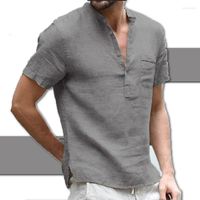 T-shirts pour hommes Couleur naturelle mince chemise en lin élégant en coton masculin décontracté à manches courtes