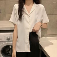 Frauenblusen Houzhou grundlegende weiße Bluse Frauen Kurzärmel Casual Elegant Office Ladies Korean Fashion Black Shirts Studentin