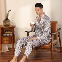 Herren Nachtw￤sche Fzslcyiyi Fr￼hlings Sommer M￤nner gedruckt Langarm Hosen Pyjamas Set Homewear Seidennachtanzug Freier Top Pyjama m￤nnlich