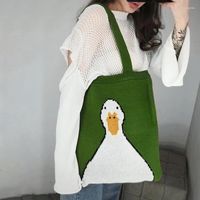 Sacs de soir￩e mignon cartoon canard sac fourre-tout adolescents dr￴le d'hiver vintage r￩tro rural tricote kawaii sac ￠ main vert ￩l￩gant
