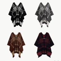 Su￩ter a cuadros para mujeres Cape Fringe Poncho Knit Vintage Cardigan estampado Abierto para oto￱o Invierno Plus Tama￱o