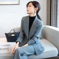 Женские брюки с двумя частями японская и координатор костюм 2022 Осенние зимние плитки асимметрично 2 сета женщин плюс 5xl женский офис