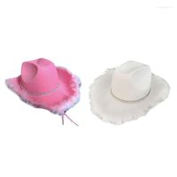 Berets E9LC Leichtes Strassdekor Fedora Hut für Männer Atmungsabstimmung Cowboy mit Federkrempe Western Jazz Filz