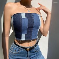 Bustiers Corsets Zovsv Lace Up Backless Sexy Jeans Tube Tops Women Patchwork без бретелек для джинсовой груди