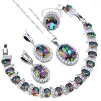 Halskette Ohrringe Set romantische Mode bunte Kristall Frauen Luxus Hochzeit Anh￤nger Armband Ring Schmuck Schmuck
