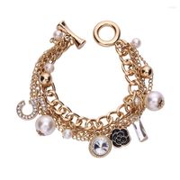 Charm Bracelets Korean Multilayer Pearl Bracelet Flower Numb...
