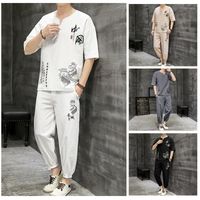 Men' s Tracksuits 2022 Summer Chinese Style Flax Suit Me...