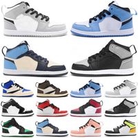 Sandals Jumpman 1 Midball Basketer Shoes Kids Youth Students Sneaker Big Child Junior Toddler 1S Medium Olive Gym Red Travis Sport Shoesboard