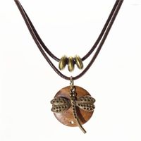 Choker 2 Schichten Pulloverketten Halskette für Frauen rund Holz Bronze Star Dragonfly Anhänger Schmuck Schmuck