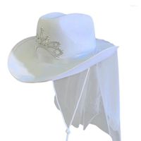 Beretas Estilo occidental White White Gran Cowgirls Sombrero para la fiesta de bodas de la novia Poshoot
