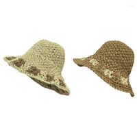 Berets e9lc Crochet Floral Pattern Bucket Hat Multi-Color Heathabless Wide Brim Skinly Friendsy Respone Fisherman