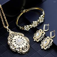 Necklace Earrings Set SUNSPICEMS Gold Color Arabic Jewelry P...