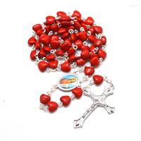 Chains Fashion Dyeing Red Stone Heart Shape Bead Catholic Ro...