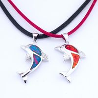 Anhänger Halsketten Mode silberplattierte Böhmeninnen Frauen Geburtstagsfeier Wale Feuer Opal Leder Kabel Seilkette Halskette Op029