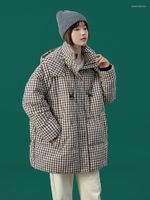 Дизайнерские женщины зимние клетки моды Parka с капюшоном негабаритная теплая теплая выгула