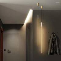 Kolye lambaları Tüm bronz Nordic Bedside Chandsier Uzun Çizgi Oturma Odası Arka Plan Duvar Lambası Tasarımcı Yatak Odası