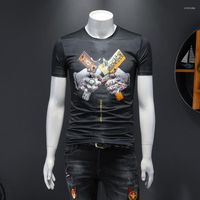 Camisetas masculinas de manga curta 2022 Camiseta de seda qiantang Black Fake Model