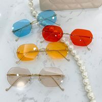 Sunglasses Rimless Square Punk Women Vintage Luxury Frameles...
