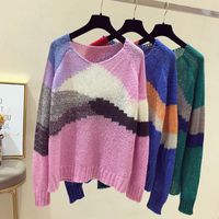 Maglioni femminili maglione maglione per il pullover femminile panoramica del colore autunno contrasto a maniche lunghe in stile pigro sciolto
