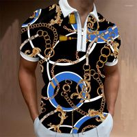 Men' s Polos Shirt Fashion Gold Chain Printing Short Sle...